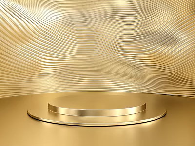 Golden Wavy Texture Background With Circular Display Shelf And Concentric Platforms 3d model