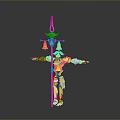 Gold And Silver Robot Cross Shaped Structure Spiked Top Outstretched Arms Bell Decorations Smooth Surface