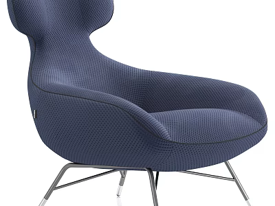 Navy Blue Textured Fabric Leisure Chair With Modern Curved Backrest And Metal Legs 3d model
