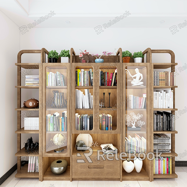 Modern Bookcase Full Solid Wood Bookcase with Glass Door model