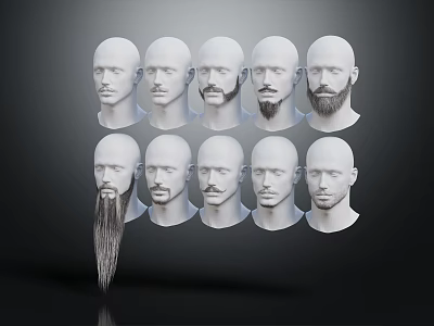 Male Bald Head Models Showcasing Various Beard And Facial Hair Styles 3d model