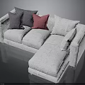 Modern White L Shaped Sofa Design With Colorful Gray Purple Pink Pillows