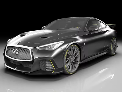 Infiniti Black Sports Coupe With Sleek Exterior And Yellow Accented Wheels 3d model