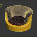 Stylish Round Accent Chair with Yellow Base and Black Dotted Cushion Design