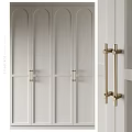 Minimalist Modern White Wardrobe With Vertical Stripes And Gold Metal Handles