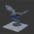 Eagle Sculpture With Spreading Wings In Dynamic Display Pose On Wooden Base 3d model