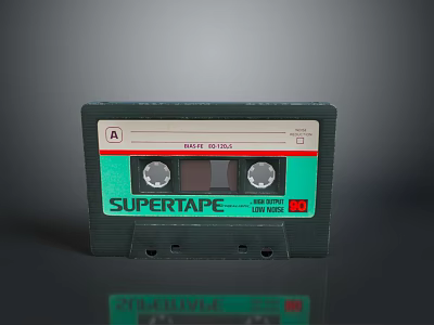 Green and Black SUPERTAPE Cassette Tape With White Label and Side A 3d model
