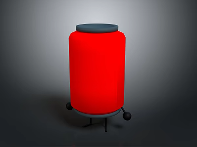 Red Cylindrical Food Storage Container With Black Lid And Wheel Stand Base 3d model