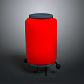 Red Cylindrical Food Storage Container With Black Lid And Wheel Stand Base