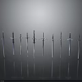Various Medieval Swords with Different Designs Arranged in Display with Metallic Reflections 3d model