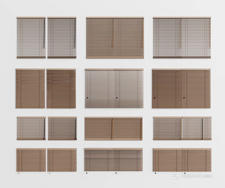Various Styles of Window Blinds in Natural Tones for Home Window Decoration 3d model 