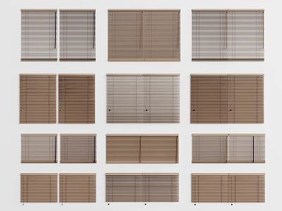 Various Styles of Window Blinds in Natural Tones for Home Window Decoration 3d model