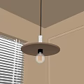 Modern Pendant Light With Circular Wooden Shade Clear Globe Bulb And Beige Wall Window Blinds