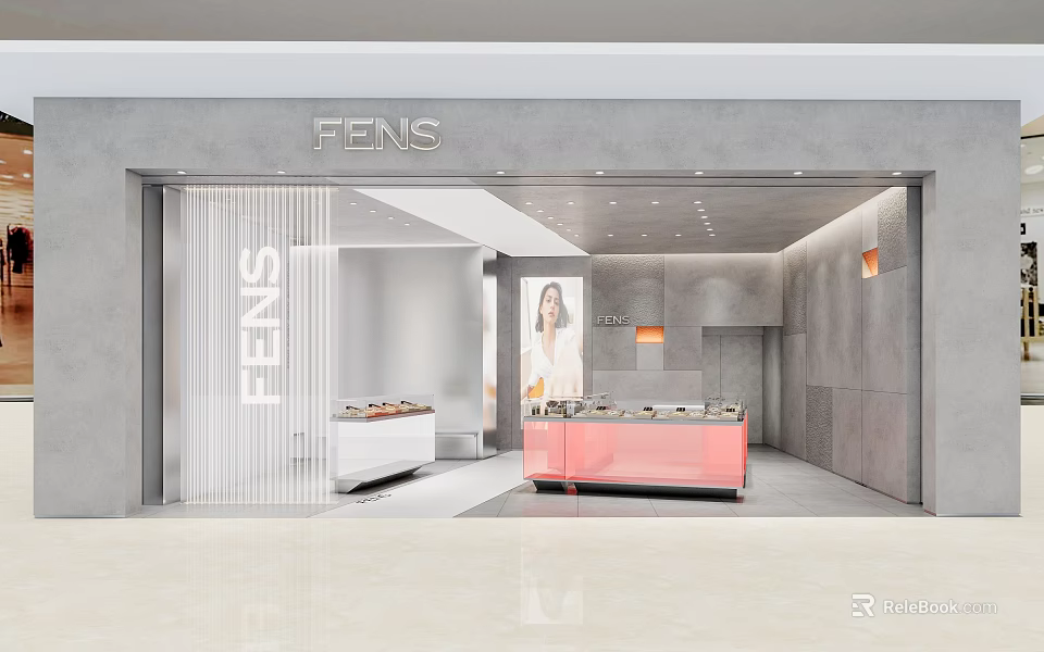 FENS Modern Jewelry Store Interior With Stylish Display Counters And Bright Ambience 3d model 