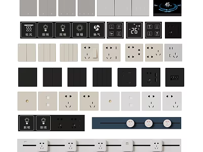 Various Modern Switch Panels With Different Designs Colors And Socket Features For Home 3d model