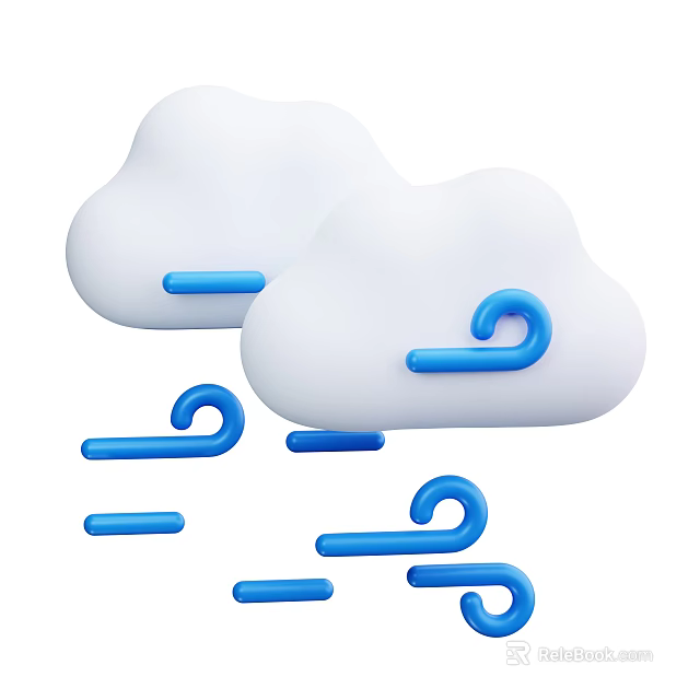 White Cloud Shaped Ornament Decor Set With Blue Decorative Curves 3d model 