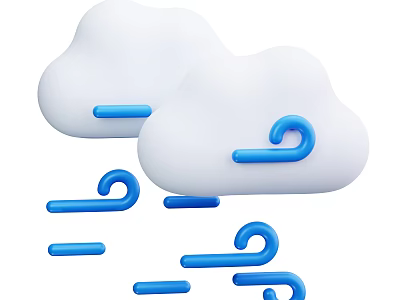 White Cloud Shaped Ornament Decor Set With Blue Decorative Curves 3d model