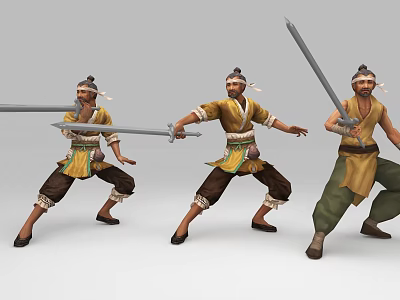 Sword Wielding Game Movie Character In Traditional Yellow Top Dark Pants Various Dynamic Poses 3d model