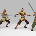 Sword Wielding Game Movie Character In Traditional Yellow Top Dark Pants Various Dynamic Poses