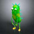 Green Spiky Pickle Character With Big Eyes And Yellow Feet Animated Creature