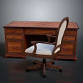 Traditional Wooden Desk With Drawers And Office Chair White Cushion Wheels Design