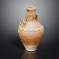 Traditional Clay Pot With Rope Knot Scalloped Edge Striped Pattern And Handle