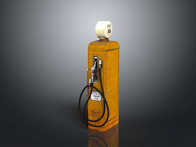 Vintage Yellow Gasoline Pump With White Top And Black Hoses 3d model