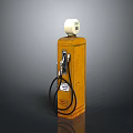 Vintage Yellow Gasoline Pump With White Top And Black Hoses