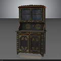Vintage Decorative Painted Cabinet With Upper Glass Doors And Colorful Floral Patterns