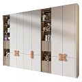 Elegant Modern White Wardrobe With Wooden Handles Storage Shelves And Decorative Display Areas