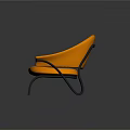 Orange Upholstered Modern Leisure Chair With Curved Armrest And Black Metal Legs