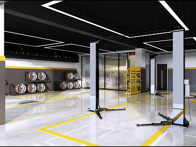 Auto Repair Shop With Car Lifts Tire Storage Racks And Professional Service Equipment 3d model