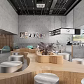 Modern Pet Friendly Café Interior With Wooden Seating Metal Stools Wall Logo And Open Space