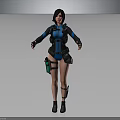 3D Female Character Model In Blue Black Combat Suit With Tactical Gear And Open Stance