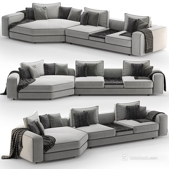 Modern Double Sofa With Plush Pillows And Cozy Blanket Interior Design 3d model