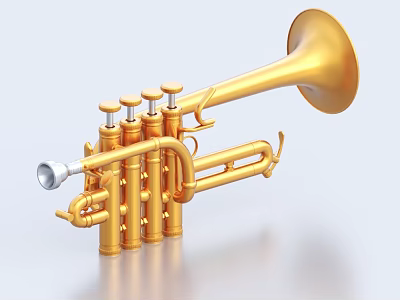 Golden Trumpet Musical Instrument with Shiny Metallic Surface and Elegant Design Details 3d model