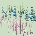 Various Forms of Plants With Green and Pink Stems and Leaves on Light Background