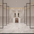 Modern Locker Room Interior with Wooden Lockers Gray Floor Bench Mirror and Sink Counter