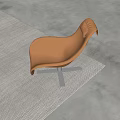 Modern Brown Leather Lounge Chair With Curved Backrest On Gray Woven Rug And Wooden Floor