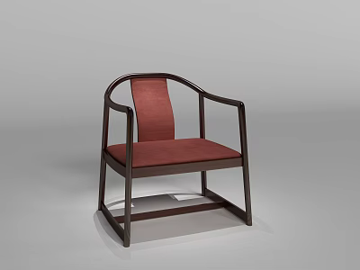 Modern Leisure Chair With Dark Wooden Frame Red Cushion And Curved Armrests 3d model
