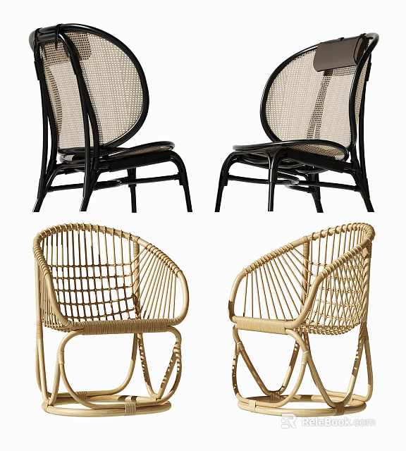 Stylish Rattan Leisure Chairs With Woven Design And Sturdy Black Beige Frames 3d model 