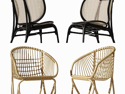 Stylish Rattan Leisure Chairs With Woven Design And Sturdy Black Beige Frames 3d model