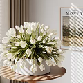 Modern Decorative Ornament Set With White Tulip Artificial Flowers White Vase And Monet Painting