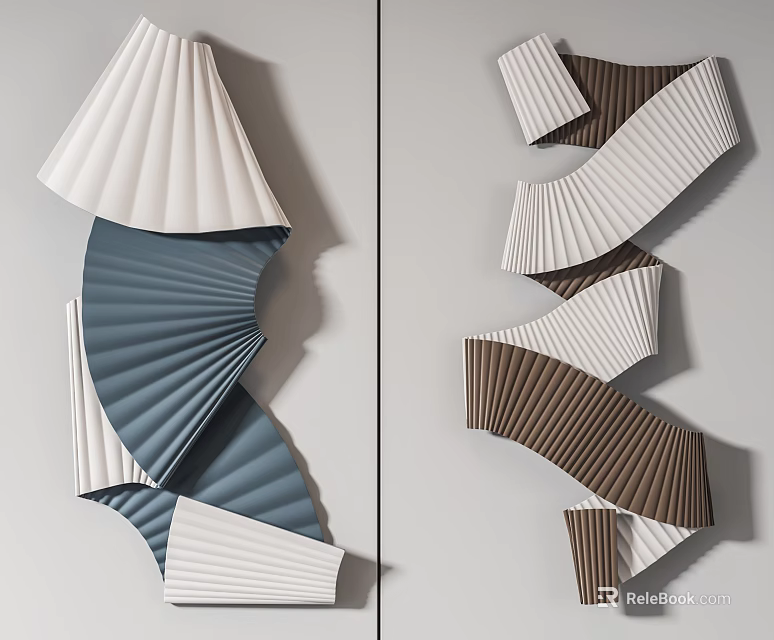 Modern 3D Wall Decor With Folded Design In White Blue And Brown Colors 3d model 