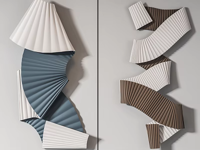 Modern 3D Wall Decor With Folded Design In White Blue And Brown Colors 3d model