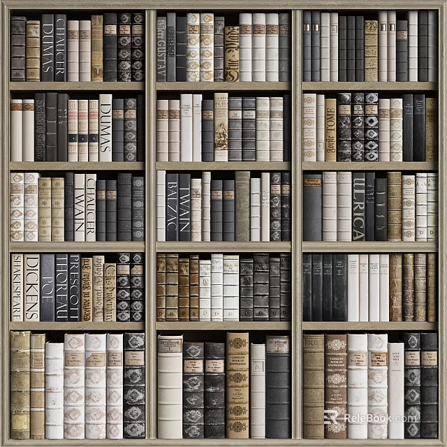 Vintage Wooden Bookshelf With Neatly Arranged Books And Diverse Cover Designs 3d model 