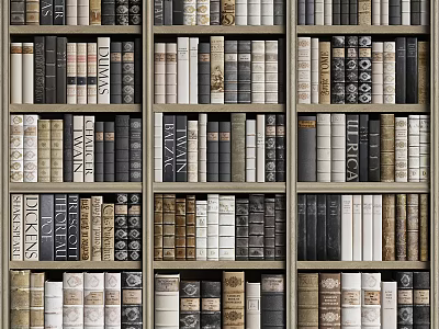 Vintage Wooden Bookshelf With Neatly Arranged Books And Diverse Cover Designs 3d model