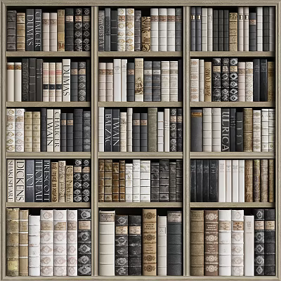Vintage Wooden Bookshelf With Neatly Arranged Books And Diverse Cover Designs 3d model