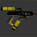 Futuristic Sci Fi Weapon Design With Yellow Cylindrical Parts Black Body And Radioactive Symbol