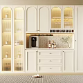 Elegant Modern Wine Cabinet With White Arched Glass Doors LED Lighting And Wine Bottles